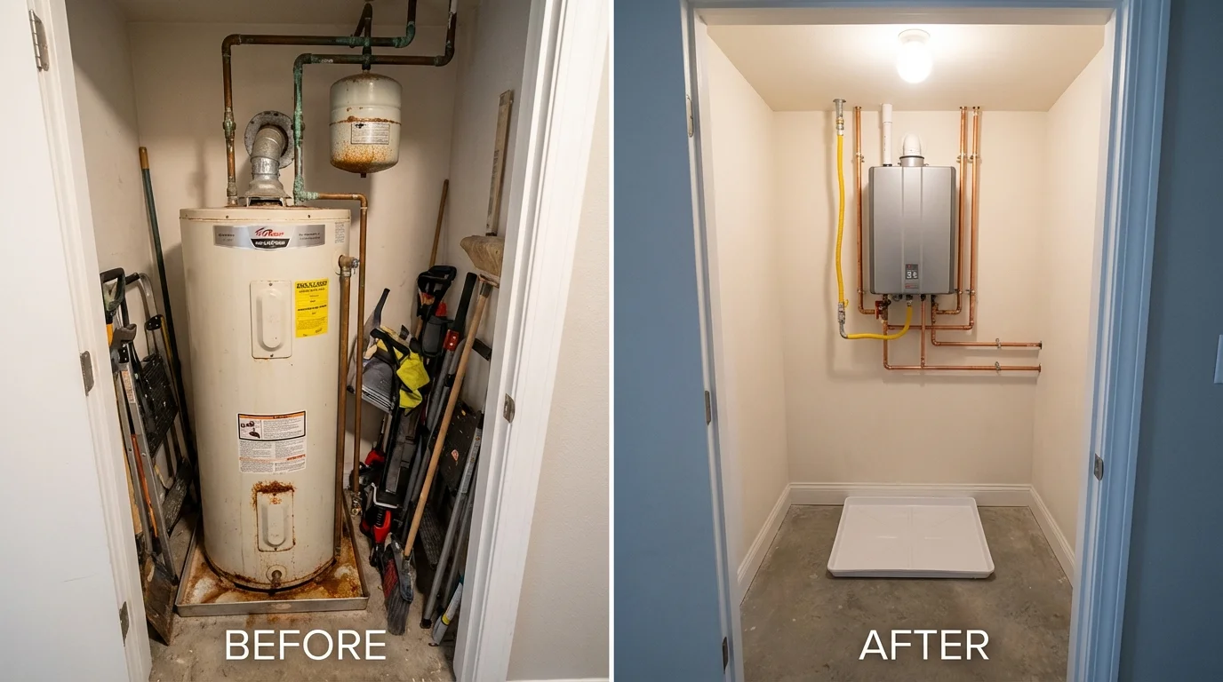 Tank water heater versus wall-mounted tankless unit comparison for Hanover, PA homeowners