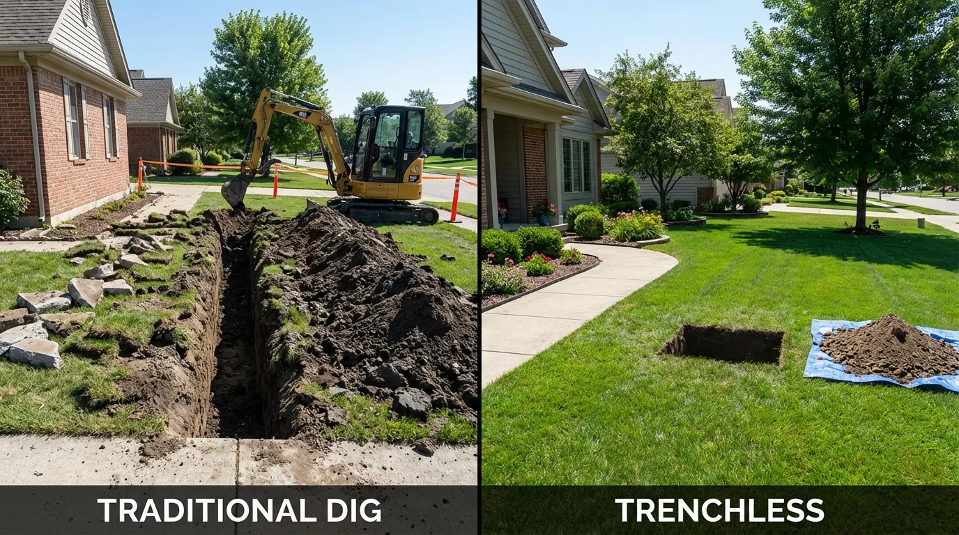 Trenchless sewer repair with minimal yard damage versus traditional excavation in Hanover, PA